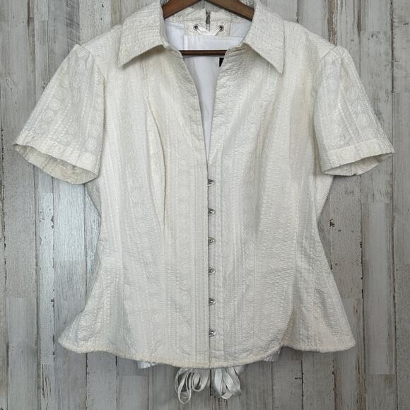 Corset Story Tops - Corset Story Shirt 36 Ivory Full Steel Boned Cottagecore Boho 100% Cotton $330
